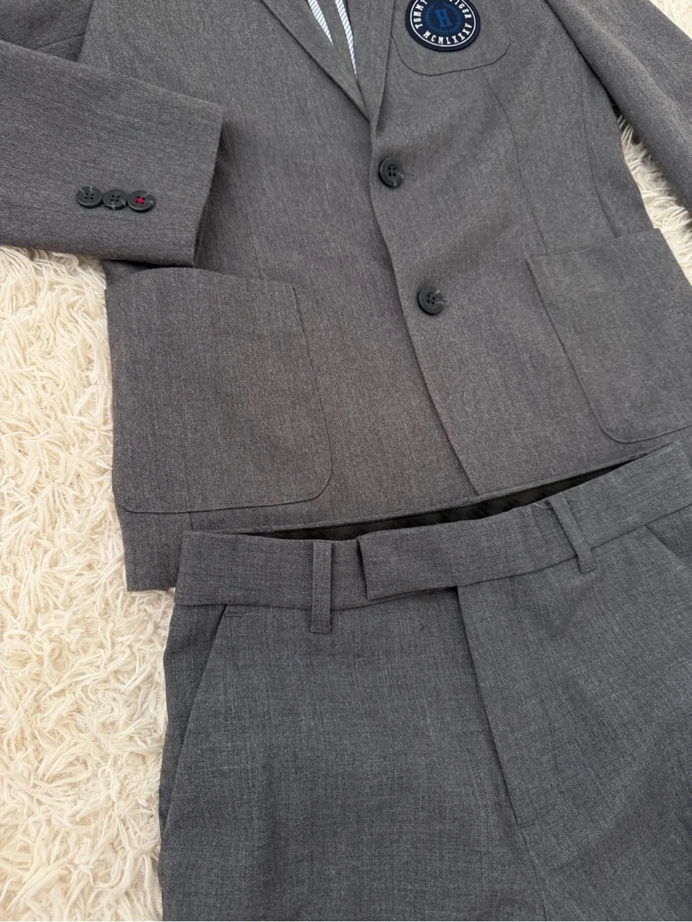 Tommy Hilfiger Boys' Charcoal Gray Sport Coat with Crest Patch